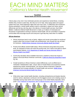 Fact Sheet Mental Health and Diverse Communities Culture plays a