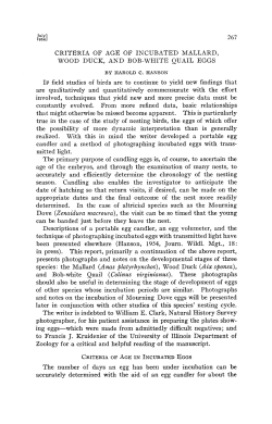 criteria of age of incubated mallard, wood duck, and bob