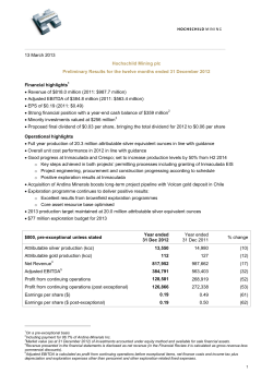Preliminary Results for the twelve months ended 31 December 2012