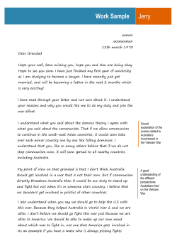 Empathy Task: Australia in the Vietnam War era: letter to Grandfather