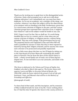 Miss Goddard`s Grave Thank you for inviting me to speak here in this