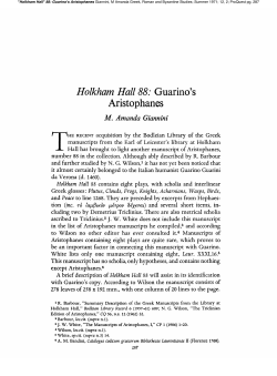 Aristophanes - Greek, Roman, and Byzantine Studies