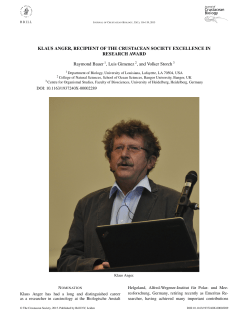 KLAUS ANGER, RECIPIENT OF THE CRUSTACEAN SOCIETY