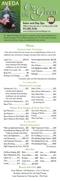 Full Services Menu - On The Green Salon and Day Spa