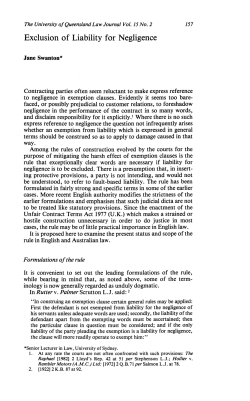 Exclusion of Liability for Negligence