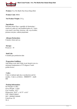 Product: 9 in. Pie Shells Non Sweet Deep Dish