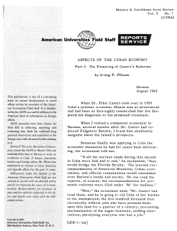 ASPECTS OF THE CUBAN ECONOMY: Part I: The Financing of