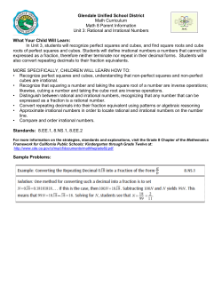 Glendale Unified School District Math Curriculum Math 8 Parent