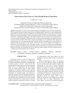 Improvement of One Factor at a Time Through Design of Experiments