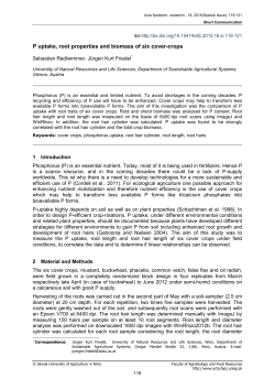 P uptake, root properties and biomass of six cover