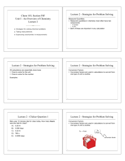 Chem 103, Section F0F Unit I - An Overview of Chemistry Lecture 2