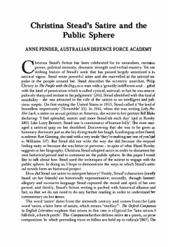 Christina Stead`s Satire and the Public Sphere