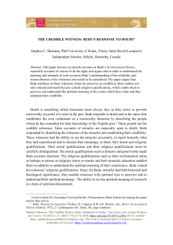 THE CREDIBLE WITNESS: BEDE`S RESPONSE TO DOUBT1