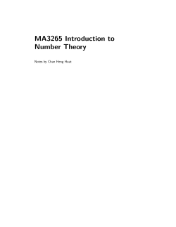 MA3265 Introduction to Number Theory