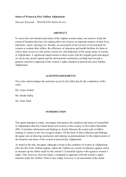 Status of Women in Post Taliban Afghanistan