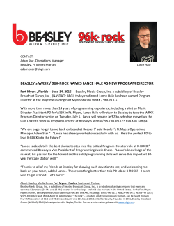 BEASLEY`s WRXK / 96K-ROCK NAMES LANCE HALE AS NEW