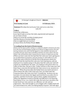 First Sunday in Lent 14 February 2016 Sentence