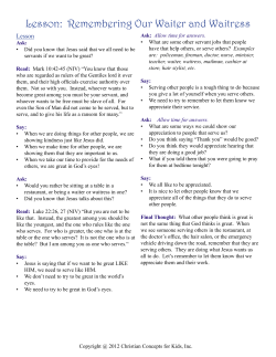 Lesson: Remembering Our Waiter and Waitress