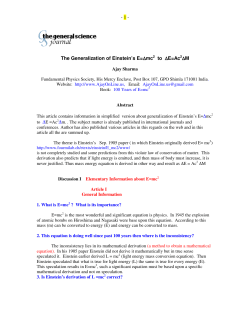 - 1 - The Generalization of Einstein`s E=∆mc2 to ∆E=Ac2 ∆M