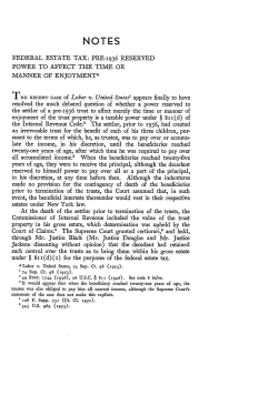 Federal Estate Tax: Pre-1936 Reserved Power to Affect the Time or