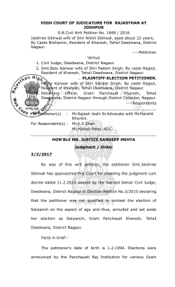 HIGH COURT OF JUDICATURE FOR RAJASTHAN AT