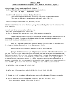 Pre AP Chem Intermolecular Forces Chapter 12 and Chemical