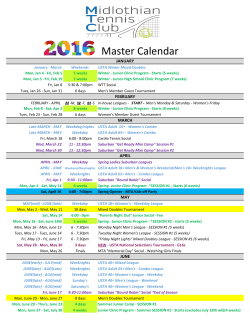 2016 Calendar of Events