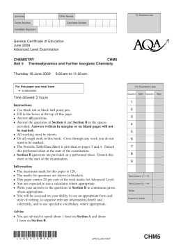 A-level Chemistry Question paper Unit 5 - Thermodynamics