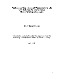 Adolescents` Experience of `Adjustment` to Life with Diabetes: An