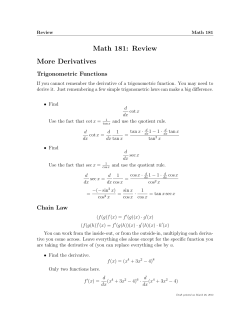 Math 181: Review More Derivatives