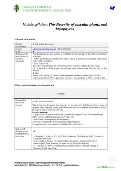 Module syllabus: The diversity of vascular plants and bryophytes