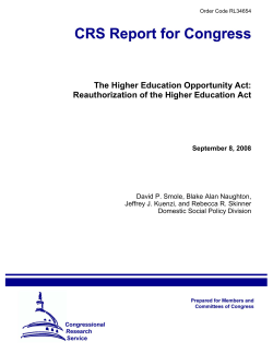 The Higher Education Opportunity Act: Reauthorization of the Higher