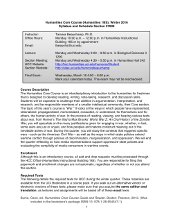 1 Humanities Core Course (Humanities 1BS), Winter