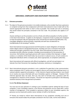GRIEVANCE, COMPLAINTS AND DISCIPLINARY PROCEDURES