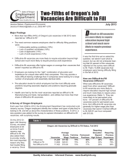Two-Fifths of Oregon`s Job Vacancies Are Difficult to Fill