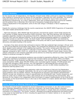UNICEF Annual Report 2013 - South Sudan, Republic of
