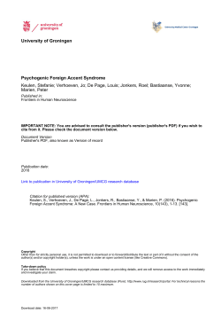 Psychogenic Foreign Accent Syndrome Keulen, Stefanie