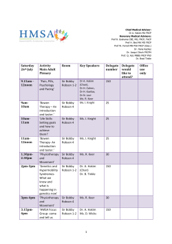 1 Saturday 26th July Activity Main Adult Plenary Room Key