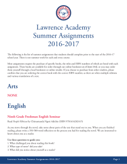 Lawrence Academy Summer Assignments 2016-2017