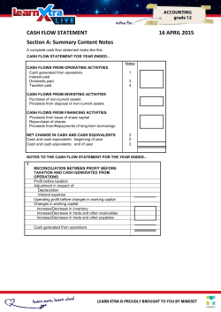 CASH FLOW STATEMENT 16 APRIL 2015 Section A: Summary