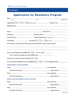 Application for Residency Program