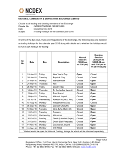 NCDEX Trading Holidays