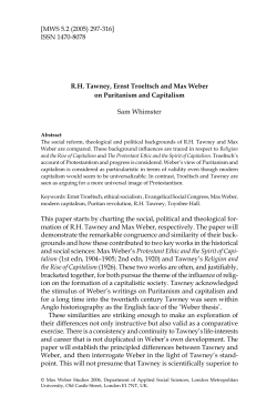 R.H. Tawney, Ernst Troeltsch and Max Weber on Puritanism and