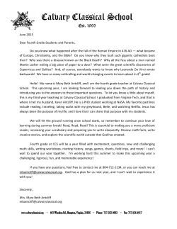 Summer Welcome Letter - Calvary Classical School