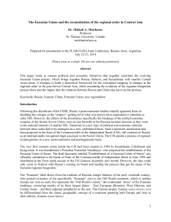 1 The Eurasian Union and the reconstitution of the regional order in