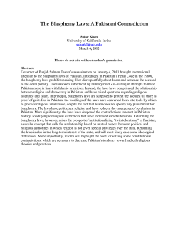 The Blasphemy Laws: A Pakistani Contradiction