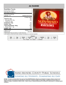 AA RAISINS Nutrition Facts