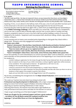 27th May 2016 - Taupo Intermediate