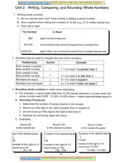 Unit 2Writing, Comparing, and Rounding Whole Numbers > <