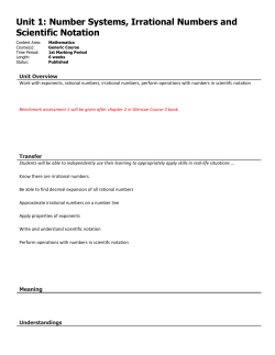 Unit 1: Number Systems, Irrational Numbers and Scientific Notation